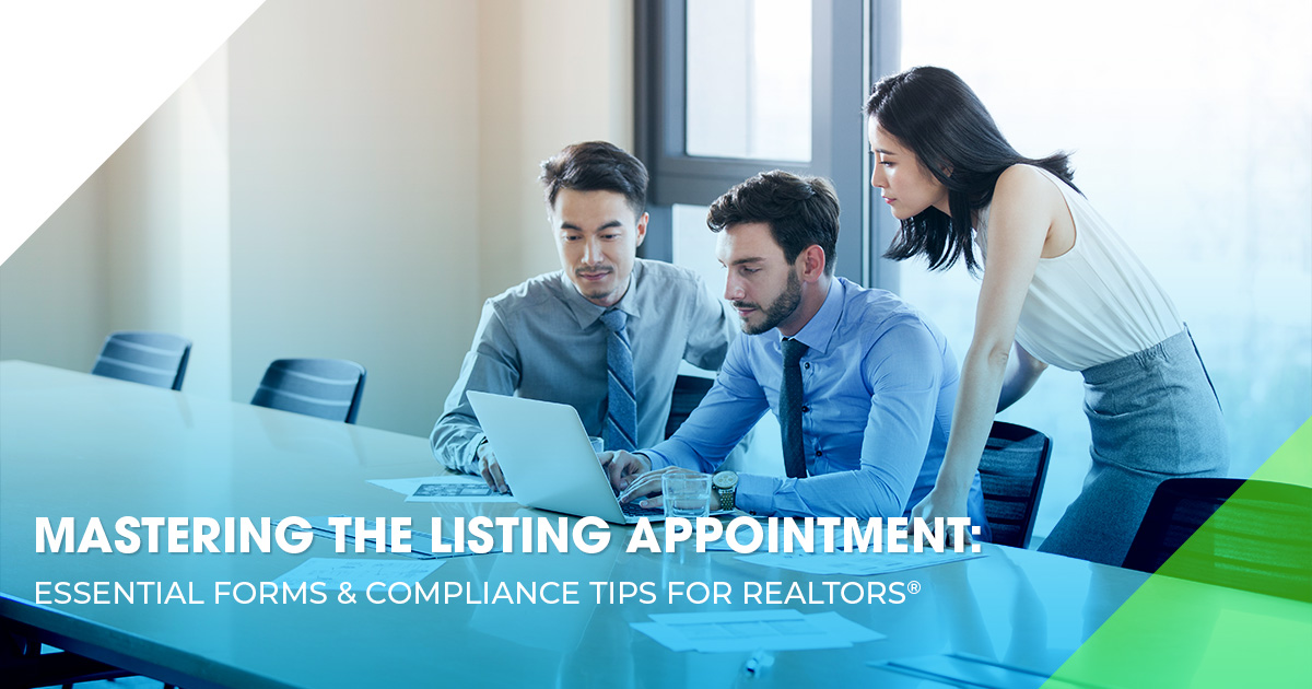REALTOR® reviewing listing appointment forms with a client.